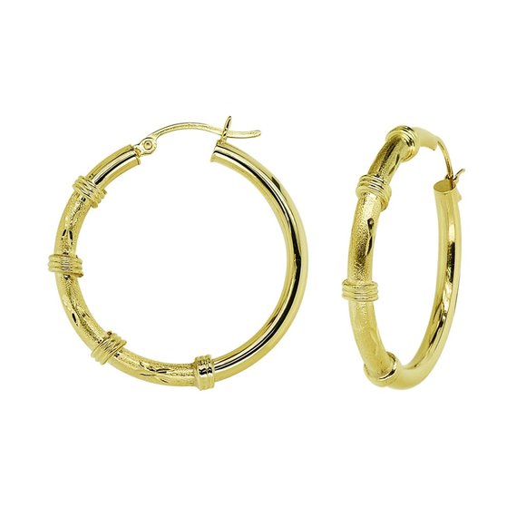 14K Yellow Gold Dangle Hoop Earrings - Picture 2 of 3